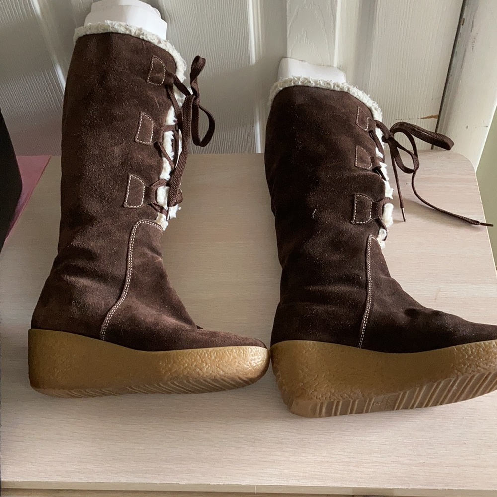 MICHAEL KORS WOMEN SHEARLING LACE UP WEDGE BOOTS SIZE 5.5 - Picture 4 of 10